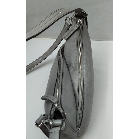 Michael Kors Gray Pebbled Leather Double Zipper Crossbody Shoulder Bag - Picture 7 of 16